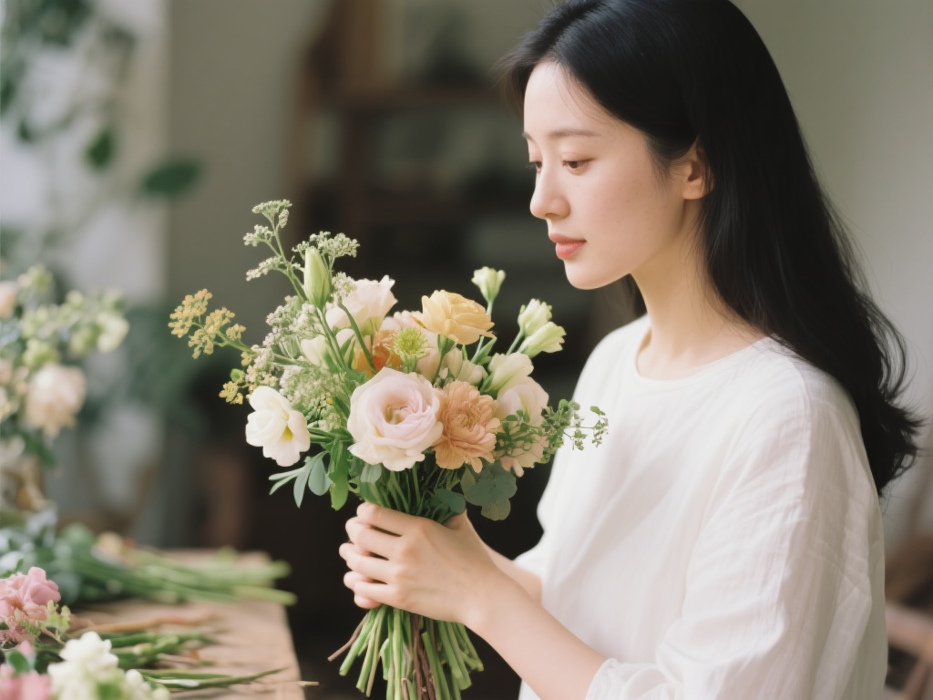 “左手捧花”象征着生活中温柔与美好的一面